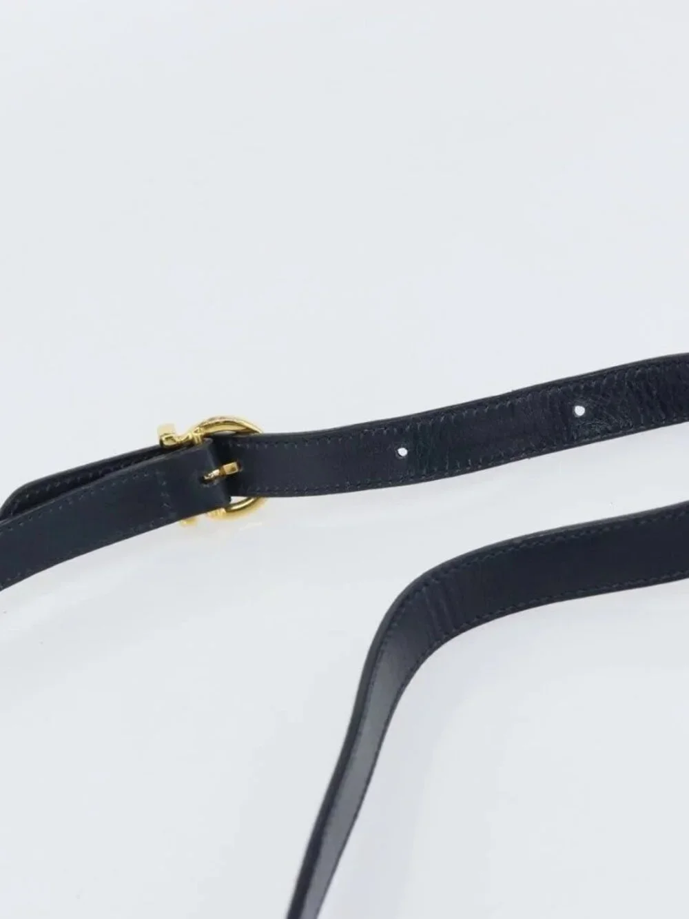 Salvatore Ferragamo Gancini Shoulder Bag Leather Navy Gold Auth 166375